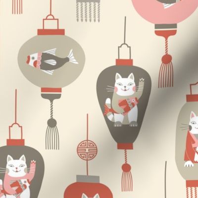 (M) Japanese lucky cat lanterns vanilla