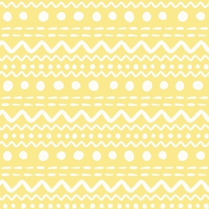 Bigger Scale Easter Egg ZigZag Stripes and Polkadots Antique White on Soft Butter Yellow