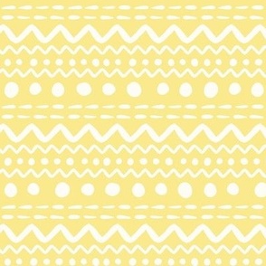 Smaller Scale Easter Egg ZigZag Stripes and Polkadots Antique White on Soft Butter Yellow