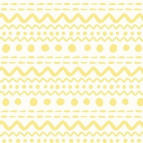 Smaller Scale Easter Egg ZigZag Stripes and Polkadots Soft Butter Yellow on Antique White