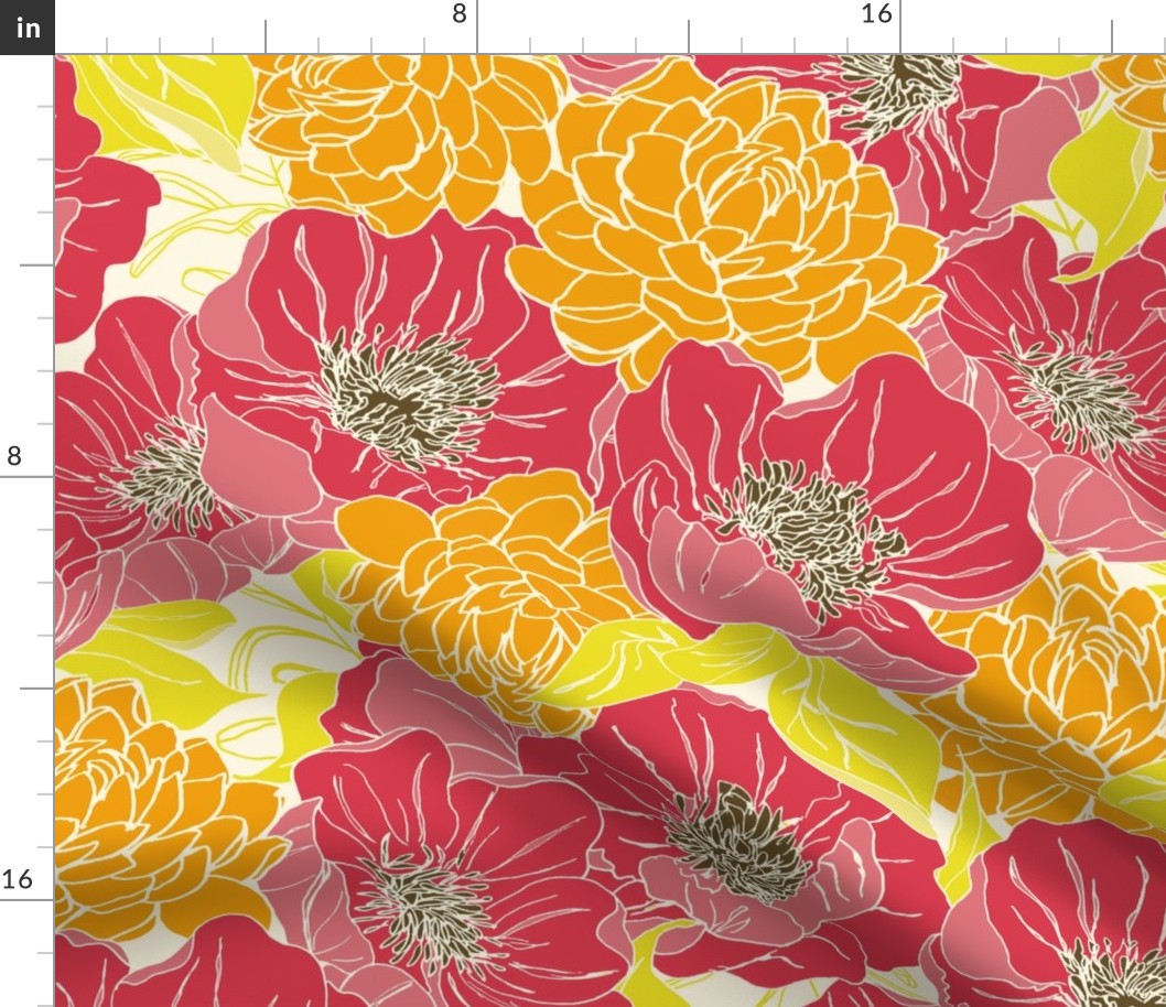 Bright and Bold Peonies-  12 inch scale 