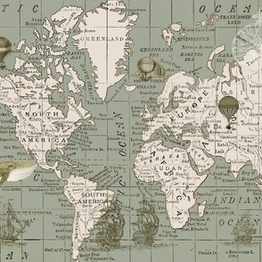 khaki and cream world map with travel theme