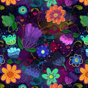 Boho Flowers on Dark Background