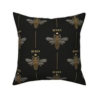 Small scale // Golden queen bee with lettering // black background ornamental extravagant gold cord embroidery passementerie style inspiration