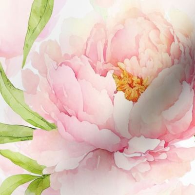 21" Watercolor Baby Girl Nursery Spring Flower Peonies Garden - blush, pink peach on white double layer