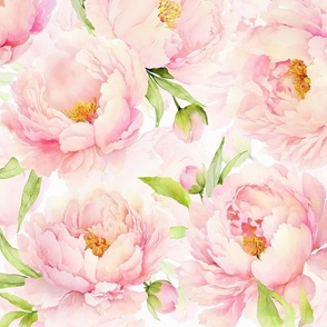 21" Watercolor Baby Girl Nursery Spring Flower Peonies Garden - blush, pink peach on white double layer