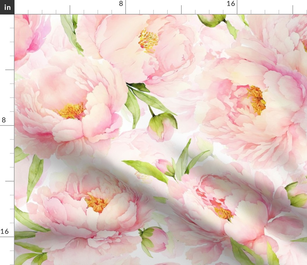 21" Watercolor Baby Girl Nursery Spring Flower Peonies Garden - blush, pink peach on white double layer