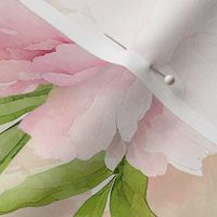 21" Watercolor Baby Girl Nursery Spring Flower Peonies Garden - blush, pink peach on light green double layer