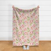 21" Watercolor Baby Girl Nursery Spring Flower Peonies Garden - blush, pink peach on light green double layer