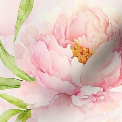 21" Watercolor Baby Girl Nursery Spring Flower Peonies Garden - blush, pink peach on light pink double layer