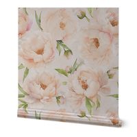 21" Watercolor Baby Girl Nursery Spring Flower Peonies Garden - blush, pink peach on light peach double layer