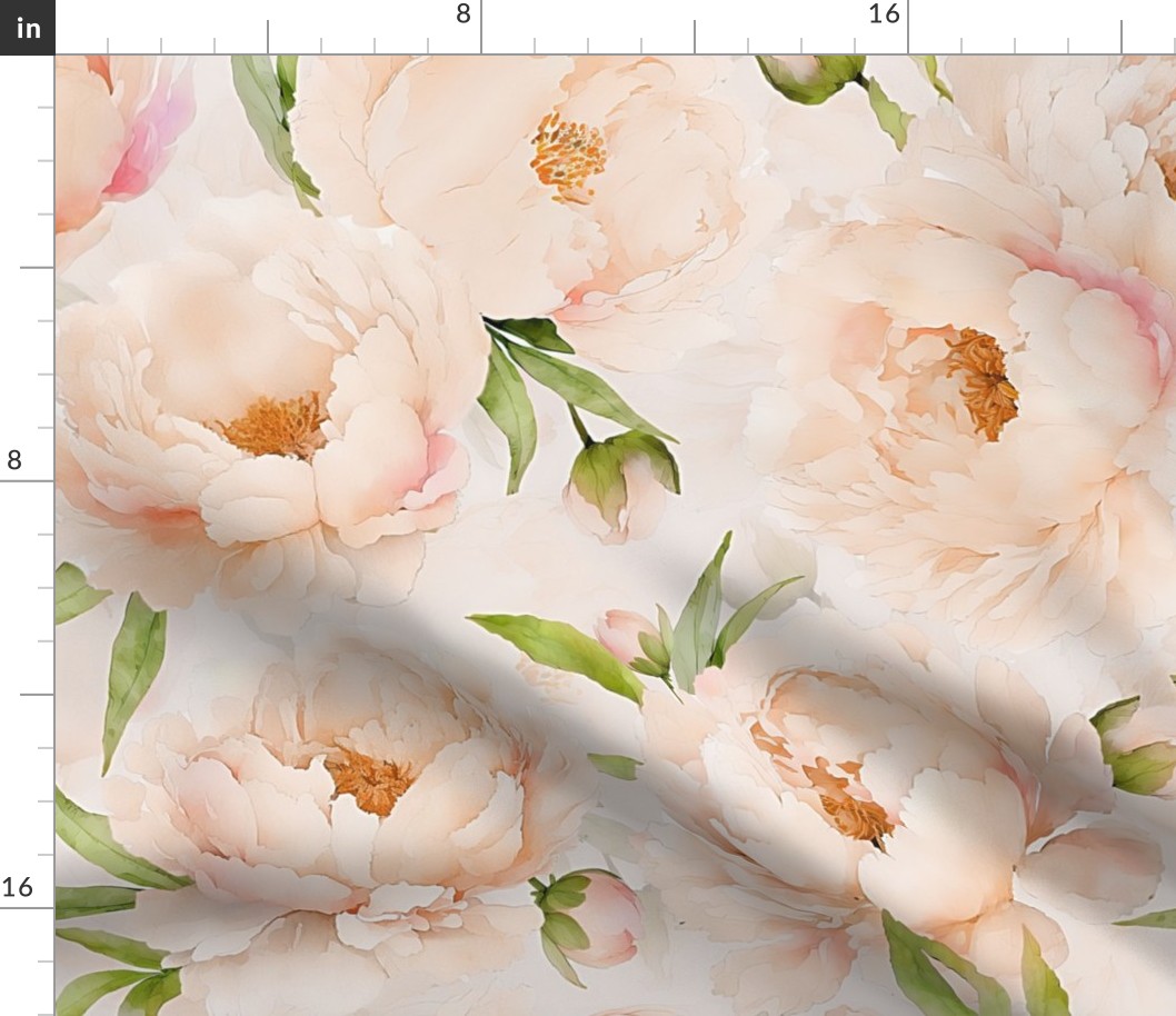 21" Watercolor Baby Girl Nursery Spring Flower Peonies Garden - blush, pink peach on light peach double layer