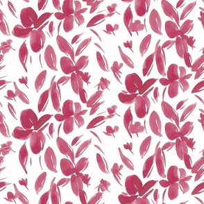 Large Magenta Watercolor Flowers, Maroon Red Florals for Wallpaper