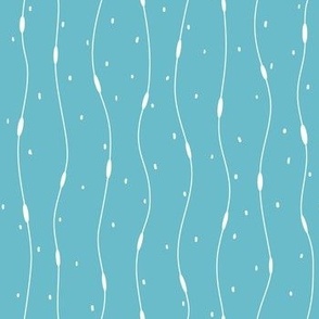 White curvy lines with dots on blue, small scale