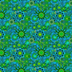 70s Flowers - Green & Blue - Small