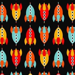 Small // Space Rockets: Multi-colored kids rocket ships - Black