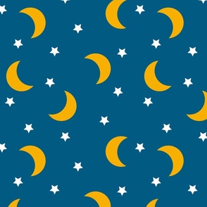 Large  // Night Skies: Moon and Stars - Blue