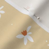 Minimalist paper cut daffodils and seeds for spring - blossom garden abstract flower design orange white on ginger camel yellow