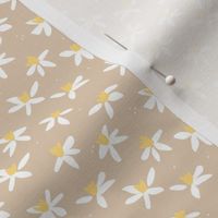 Minimalist paper cut daffodils for spring - blossom garden abstract flower design yellow white on sand SMALL