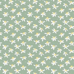 Minimalist paper cut daffodils for spring - blossom garden abstract flower design yellow white on sage green SMALL