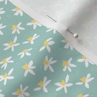 Minimalist paper cut daffodils for spring - blossom garden abstract flower design yellow white on light teal SMALL