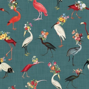 Flamingos with flowers Teal