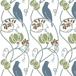 Voysey Bird Bird on Branch with White Background Arts and Crafts Art Nouveau