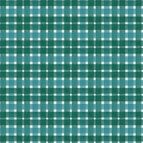 Blue-green watercolor plaid gingham pattern hand drawn 