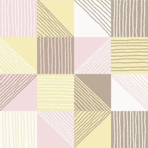 modern geometric squares with hand drawn lines in piglet pink and butter yellow, large
