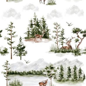 Doe and Buck in Forest Scene