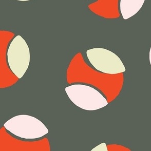 Abstract Tennis Balls, Red on Forest Green - Large