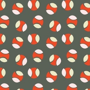Abstract Tennis Balls, Red on Forest Green - Small