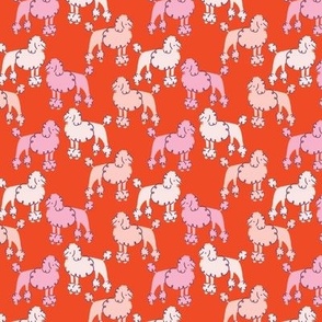 Playful Poodles on Red - Small