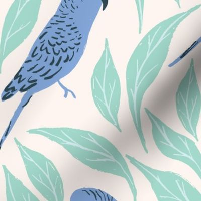 Parakeets and Foliage in Green and Blue - Jumbo