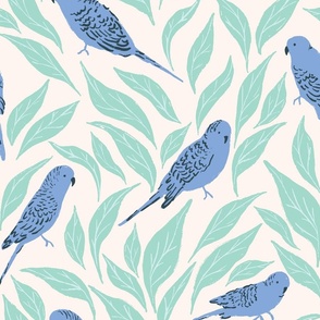 Parakeets and Foliage in Green and Blue - Jumbo