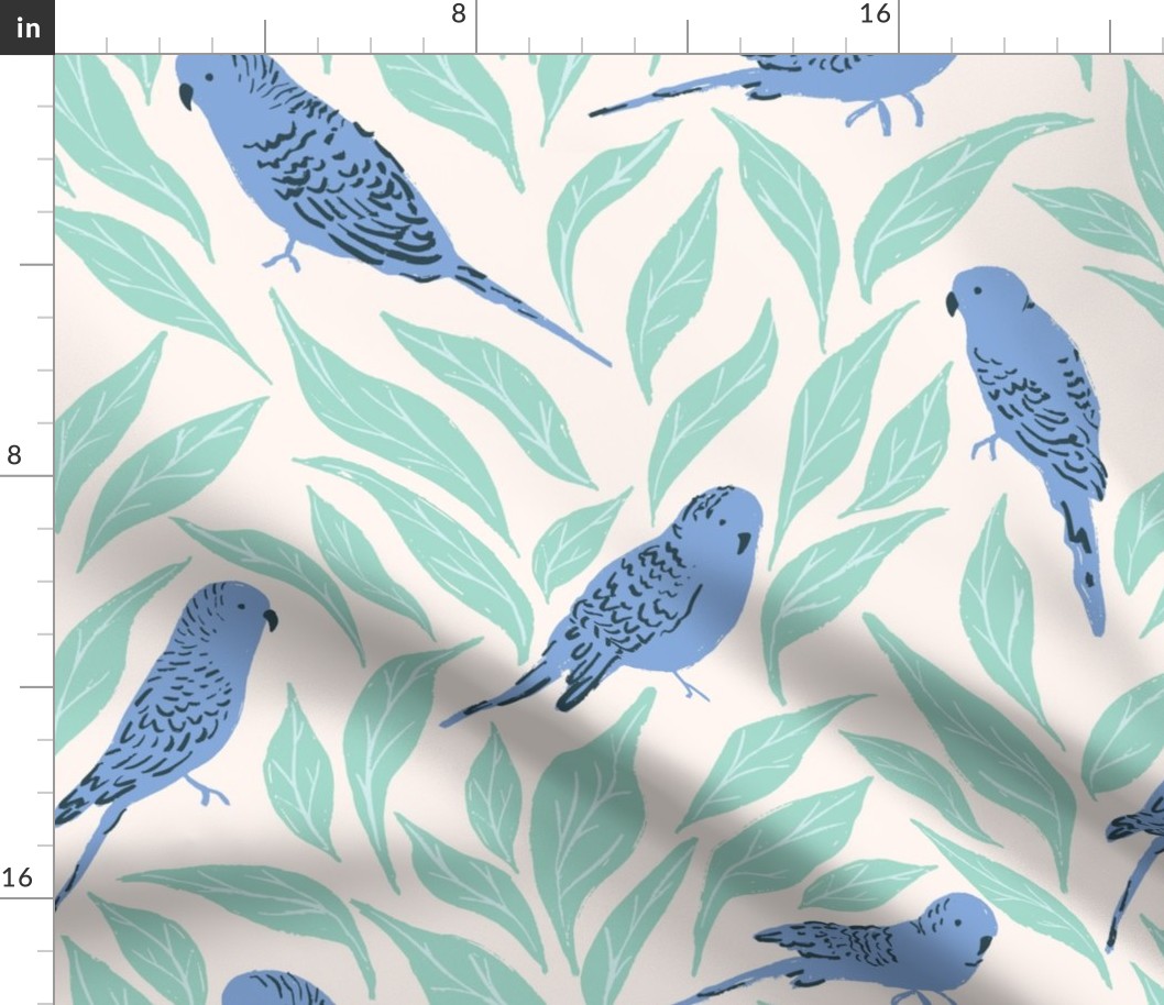 Parakeets and Foliage in Green and Blue - Jumbo