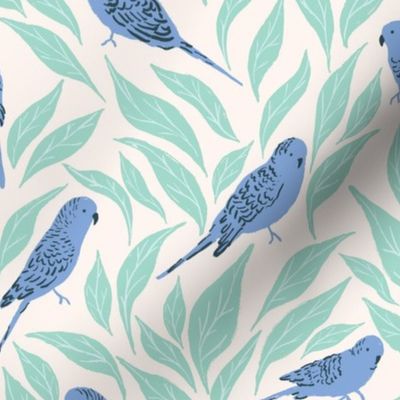 Parakeets and Foliage in Green and Blue - Large