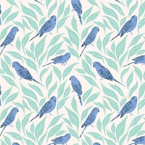 Parakeets and Foliage in Green and Blue - Small