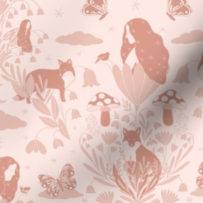 Fairyland design with fairies, foxes, butterflies, starry sky and flowers  pink JUMBO