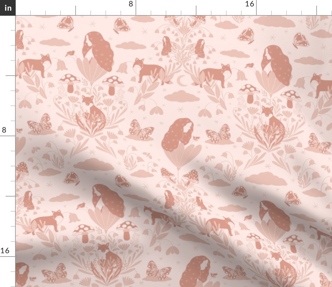 Fairyland design with fairies, foxes, butterflies, starry sky and flowers  pink JUMBO