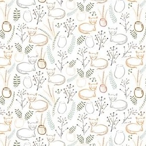 Cats, Plants, and Clay Pots / Small Size / Cat Fabric / Terracotta / Gray / Apricot Color / Cat Lover