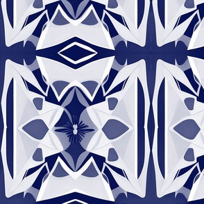Flower Tiles No.2 Navy Blue - Large Version