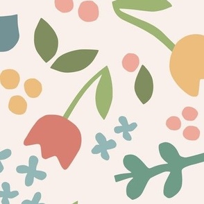 Hope & Flowers ::  soft garden colors, large scale scattered flowers, blossoms and leaves 