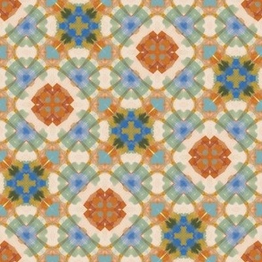 Saltillo Mosaic - abstract geometric tile pattern - terracotta, denim & goldenrod