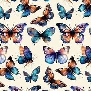 Watercolor Butterflies on Ivory - Coordinate