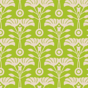 Art Nouveau Retro Vintage Floral Cottage Botanical in Cream on Lime Green - LARGE Scale - UnBlink Studio by Jackie Tahara