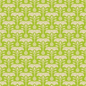 Art Nouveau Retro Vintage Floral Cottage Botanical in Cream on Lime Green -SMALL Scale - UnBlink Studio by Jackie Tahara