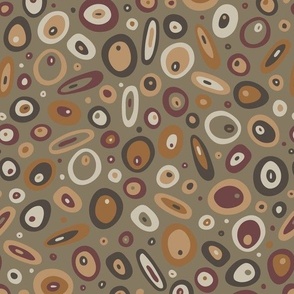 Cozy Earthy Browns and Khaki Green Autumnal Cabincore Freehand Contours Ovals and Circles Multicoloured on Lead Gray