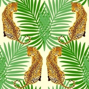 Leopards and Palms Ogee Damask