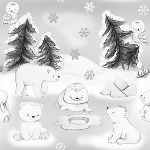 Gray Arctic Snow Animals Scene